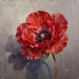 oil painting of a red flower by mike deodato
