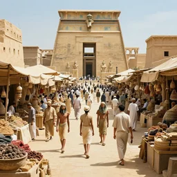 a busy marketplace in ancient egypt. 8 k, epic cinematic hyperrealism masterpiece. realistic poster with shaded lighting by craig mallismo, artgerm, jeremy lipkin and michael garmash, unreal engine, radiant light, detailed and complex environment, digital art, art station trends, detailed, lens flare, motion blur