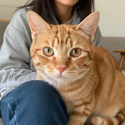 photo of a human and orange tabby cat hybrid