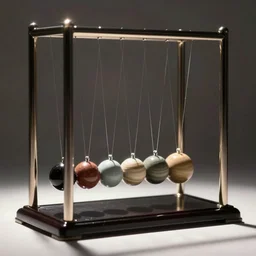 a photograph of a newton's cradle, where each sphere is a planet