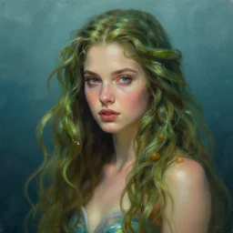portrait of a mermaid with seaweed hair, painted by steve argyle, artstation, highly detailed