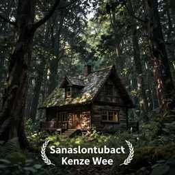 a Illustration of a Eerie cabin in the middle of the woods in the style of Kenze Wee