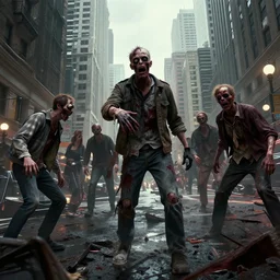 Highly realistic digital art of zombies taking over downtown Chicago, trending on Artstation and 4chan
