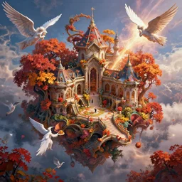Hell and heaven, inter dimensional villa, a heart full of envy, The Autumn Plague Gardener, Some cosmic angels, highly detailed, UE5, digital painting, HDRI, by vivid colors, high contrast, 8k resolution, intricate, beautiful and thematically complex, smooth, its softness partakes of fluidity, biodiversity in a world of change and constancy, by deiv calviz and bossmonsterbani