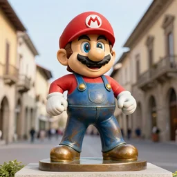 beautiful photograph of super mario bronze statue, situated in an italian city