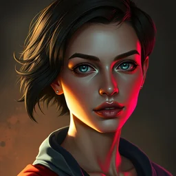 portrait of a beautiful short haired woman, maya ali mage, gloomhaven, dynamic lighting, gaudy colors, octane render aesthetic, matte painting concept art, official fanart behance hd artstation by jesper ejsing, by rhads and makoto shinkai and lois van baarle and ilya kuvshinov and rossdraws
