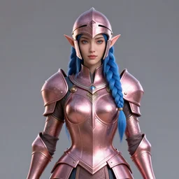 portrait of a regal elf with long blue braided hair wearing a rose gold breastplate, 3 d render by mandy jurgens, artgerm, jeff easley, and lu ji, centered, artsation contest winner, cgsociety, fantasy art, cryengine, concept art, photorealism, daz 3 d, sketchfab, zbrush, vray : 1 | helmet : - 1