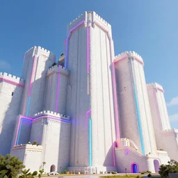 giant big detail megastructure white wall fortress with neon multicolor  borderland style vivid colorful  Hyperrealistic CGI Photorealistic cinematic volume lighting clear sky fanart on ArtStation  concept art