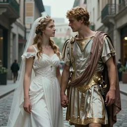 the marriage between a roman god and a greek goddess in the style of high urban fantasy Hyper detailed Hyper Photorealistic High Resolution HD 8k post-processing