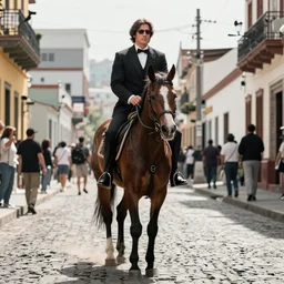 first official image from bond 2 6, starring adam driver as agent 0 0 7, riding a horse through the streets of valparaiso, chile. directed by alejandro inarritu. stunning cinematography, kodak vision 2 0 0 t, high contrast.