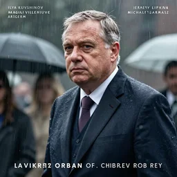 masterpiece concept art, a beautiful highly detailed viktor orban standing in the rain, emotional, cinematic moody colors, realistic shaded lighting poster by ilya kuvshinov, magali villeneuve, artgerm, jeremy lipkin and michael garmash and rob rey