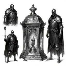 reliquary, trench crusade, dark souls, b & w, concept art