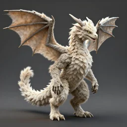 a 3 d render of a greeb feathery male dragon with armwings and a spike at the tip of his tail