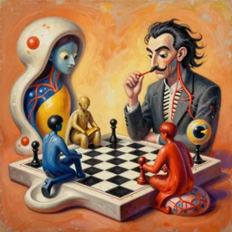 an extremely high quality hd surrealism warm painting of a 4 d perspective neon complimentary - colors cartoon surrealism melting sculpture composition of zaha hadid biological anatomical chess players by a much more skilled version of kandinskypicasso and salvia dali the fourth, salvador dali's much much much much more talented painter cousin, 8 k, ultra realistic, nerves, veins, arteries, 4 k