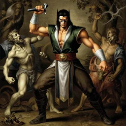 goro from mortal kombat art by hieronymus bosh, triumph of death by pieter brueghel