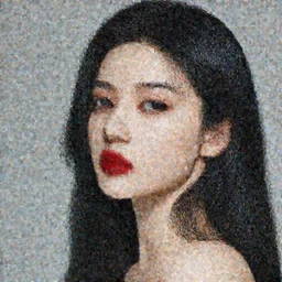 portrait, beautiful, woman, black hair, red lips with unreal engine