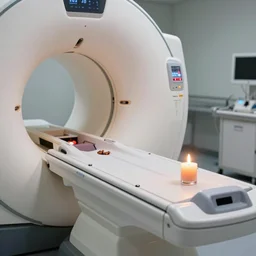 exploded view of a mri scanner, full colour, hyper realistic photo, candle light, shallow depth of field, upscale, 8 k, masterpiece,