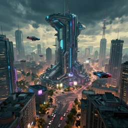 cyberpunk city lviv, a lot of future technologies, flying cars, unreal engine, octane render, epic scale, cinema view, 8 k