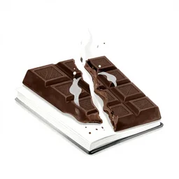 book illustration of a chocolate bar crying because he has been split in half, book illustration, elegant, minimalistic, monochromatic, white background, black and white image
