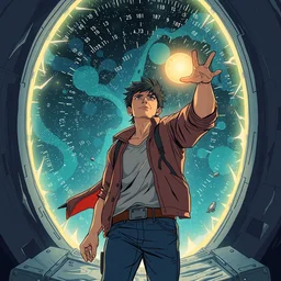 man travels through time via portal, pixiv fanbox, cinematic light, anime style, graphic novel by fiona staples and dustin nguyen, peter elson, alan bean, wangechi mutu, clean cel shaded vector art, trending on artstation