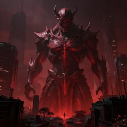 big evil city, dark fantasy, shadows, artstation trending, unreal engine 5, red, high quality, highly detailed, sharp,