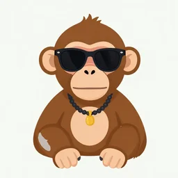 a monkey wearing sunglasses and a necklace, digital art simple