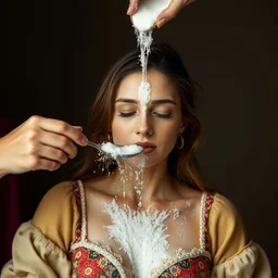 a woman havcing sugar poured on her