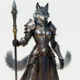 portrait commission furry high fantasy female anthro wolf paladin wielding a halberd designed by Greg rutkowski, concept art, fantasy, 4k, CG render