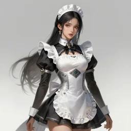Beautiful female character in futuristic maid outfit, sci-fi, intricate, elegant, highly detailed, digital painting, CGSociety, artstation, concept art, smooth, sharp focus, illustration, art by artgerm and greg rutkowski