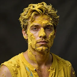 a man covered in mustard