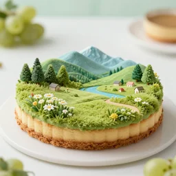 dessert in shape of summer landscape, 8 k hd dof, award - winning photo, detailed