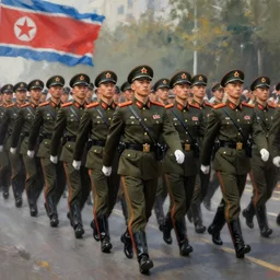dark oil realistic painting a military parade in north korea