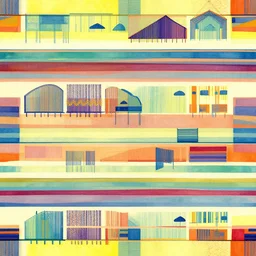 seamless pattern of large colorful 4 arces in escher style horizontal multilayers
