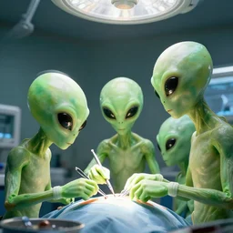 3 aliens getting surgery at area 5 1, award winning photo.