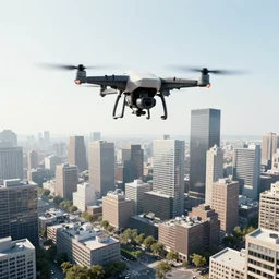 drone invasion of downtown urban area. vray rendering. photoreal. 4 k