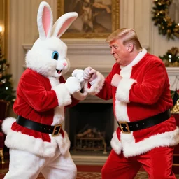 photo of Donald Trump wearing a Santa Claus outfit getting in a fist fight with the Easter Bunny, 4k
