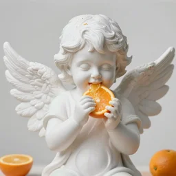 angel eating an orange, sharp focus, clear, hd, 4 k