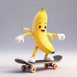 a banana character on a skateboard, 3 d render, 4 k, coherent, studio lighting, unreal engine 4, vibrant colors,