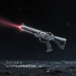 “ lonely laser gun floating in space, digital art, super aesthetic, art station ”