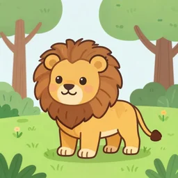 Lion in a meadow with hornbeam, Behance, illustration kawaii, vector, sharp focus, 4k