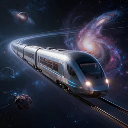 inter dimensional sci - fi train far future, travelling across the stars, cosmos, galaxy, 8 k,
