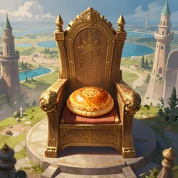 burek in a throne overlooking its empire, digital art, artstation, fantasy, epic, detailed