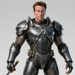 wide shot, photo of a Arnold Schwarzenegger head, a huge humanoid mantis-man with a katana, in a heavy futuristic armour without a helmet, hyper realistic, hyper detailed, coherent photo, trending on artstation, cyberpunk, Japanese style, volumetric lightning, neon, electric colours, Cinematic, Dramatic, Film Grain, Kodak Portra, Depth of Field, 15 mm octane render, 4k, raytracing, blender