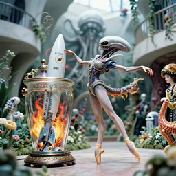 fuji gfx, 8 k, j. j abrams flare ; esoteric ultra realistic thermonuclear cthulhu ( 1 9 9 0 ) film still garden dance scene in frontiers in porcelain photography fashion magazine june seinen manga portrait edition, hyperrealistic real - life xenomorph porcelain occult missile in victorian glass jar, pointe pose, eye contact, tilt shift wide shot zaha hadid background