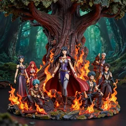high intricate anime figurine of evil forest spirits burning the ancient forest, massive ancient tree, maria panfilova, andrea savchenko, mike kime, ludovic plouffe, qi sheng luo, oliver cook, david noren, trending on artstation