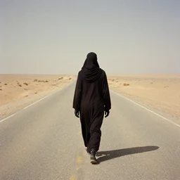 a 1 9 0 0 s grainy photo of a dark creature walking in a desert road