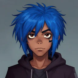 2 d from gorillaz, portrait, messy blue hair, illustration, digital art