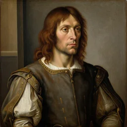 portrait of a neanderthal man in renaissance clothing, in the style of botticelli and domenico ghirlandaio, 1 4 7 5, oil on canvas 🙈
