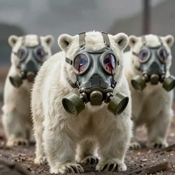 polar bears wearing gas mask bleeding from eye sockets set in escape from Tarkov, stencil, traditional, dystopian, depth of field, physically based rendering, pbr render, very detailed, volumetric lighting, octane render