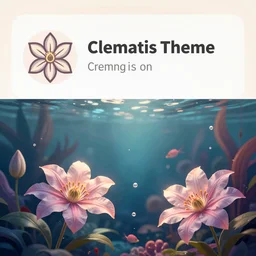 clematis theme logo, clematis theme banner, clematis design, clematis in the deep sea, trending on artstation, warm light, lovely and cute, fantasy art, 8 k resolution